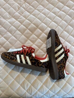 adidas Leopard-Print Sneakers with Cream Stripes and Red Accents